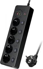 EU Plug 5 AC Outlet Power Strip Multitap Extension Cord Electrical Socket with 20W PD QC3.0 USpB Fast Charrger Multiprise Network New 2026 High for Reliable Electronic Component