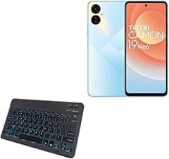 BoxWave Keyboard Compatible with Tecno Camon 19 Neo - SlimKeys Bluetooth Keyboard - with Backlight, Portable Slim LED 7 Colors - Jet Black