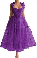 PRECISCRY Floral Bridesmaid Dresses 2024 Spaghetti Strapes Tulle FormalEvening Gowns Women's Lace Applique Dress Grape