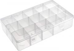 uxcell Component Storage Box - PP Adjustable 15 Grids Electronic Component Containers Tool Boxes Clear White 270x160x55mm
