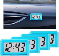 Car Mini Digital Clock, 4PCS Battery Operated Vehicles Dashboard Stick On Watch with Clear Screen Time Display, Automotive Air Vent Electronic Clock, Universal for SUV Truck RV (Blue)