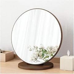 Mirrors Makeup Retro Desktop Folding Large Round Nordic Wooden Vanity Tabletop (Color : White， Size : 30cm)