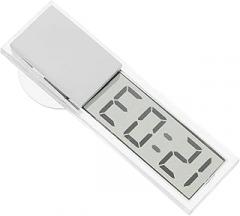 Electronic Clock with Transparent LCD Display and Suction Cup Silver Auto Clock for Dashboard Home Easy Installation with Display and Stylish Design
