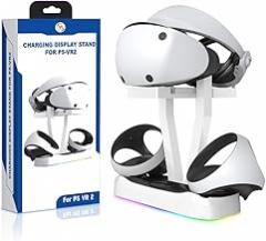 for PSVR 2 Charger Station and Display Stand,Dual Fast Charging Dock for Playstation VR2 Sense Controller with Led Light,Headset Display Shelf,White (White)
