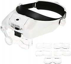 LED Illuminated Hands Free Head Magnifier with Removable Lenses Illuminated Magnifier Head Mounted for Reading, Jewelry Magnifier, Watch and Electronic Repair