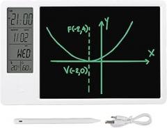 Foldable Digital Calendar, 9.5inch Electronic Calendar Desktop Digital Alarm Clock with LCD Display Writing Board Function for Office Business Home Decor (White)