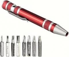 8-Piece Magnetic Multi-Tool Screwdriver Set - Portable Aluminum Alloy Hand Tool with Detachable Cover, Red Color, Cross & Flat Head Bits for Home Repair, Electronics, DIY, Craftsmen and Hobbyists