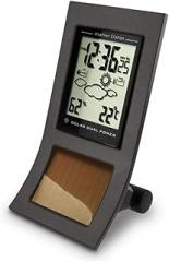 Solar Energy Weather Alarm Clock, Indoor Temperature/Humidity Wireless Weather Station Electronic Snooze Dual Power Desk Clock,Blue/6047,Black