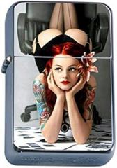 Irish Pin Up Girls Lady Luck Ireland Flip Top Oil Lighter S4 Smoking Cigarette Smoker Includes Silver Case