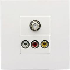 F-Head Digital TV Coaxial FTV Connector Socket Panel with 3 Composite Audio Video AV Cable Plugs Wall Plate (White)