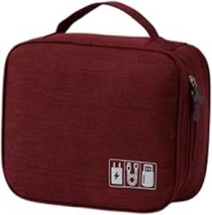 Electronic Accessories Organizer Bag, Waterproof Travel Case for Power Bank, Charging Cords, Chargers, Mouse, Earphones, Flash Drive (Wine red)