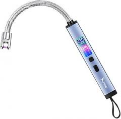 SUPRUS Electric Candle Lighter USB-C Rechargeable with Digital Battery Display Ambient Lighting Safety Switch 360° Flexible Neck Flameless Plasma Windproof Perfect for Candle BBQ Camping (Blue)