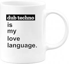 Café-Croissant - Personalized Custom Coffee Mug Dub Techno Is My Love Language - Music Lovers Party, Rave Events, Birthday Celebrations, Electronic Enthusiasts