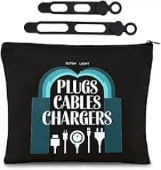 Plugs Cables Chargers Makeup Bag for Women Men Funny Charging Travel Bags for Electronics Accessories Storage Bag Pouch for Chargers Cosmetic Toiletry Bags Organizer with Reusable Silicone Cable Tie