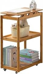 Floor Display Stand Small Bookshelf Three-Layer Wheeled Removable Storage Rack Magazine CD Audio Rack Bamboo Bookshelf Height 29.52 Inches Industrial Bookshelf