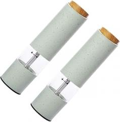 Lurrose 2pcs Electronic Pepper Grinders Wheat Straw Body Wear-resistant Clean Kitchen Tools for Home Hotel Restaurant Use