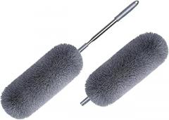 Flexible Extendable Natural Fiber Duster 2pcs with Washable Handle and Spare Head, Household Dust Cleaner for Kitchen and Car Cleaning, Gray