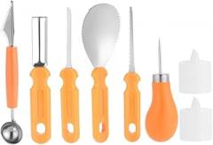 Garneck 8Pcs Pumpkin Carving Kit for Boy Girl Stainless Steel Tools for Halloween Decorations and Family Fun Includes Scoops Saws and Electronic Candles