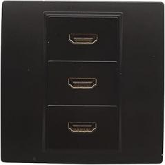 3-Port HDMI 2.0 Black Wall Plate Socket 86x86mm Triple HDMI Compatible Panel