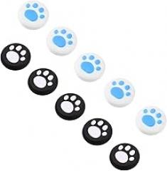10 PCS Silicone Thumb Grip Caps Cute Cat Paw Design Joystick Covers Replacement Button Caps Compatible with Nintendo Switch/OLED/Lite Console (White-Blue, Black-White)
