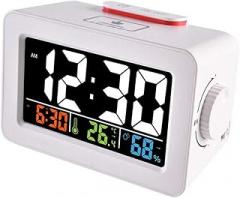 Multifunction Bedside Wake Up Humidity Temperature Table Desk Clock, Color Screen Electronic Clock Phone Charger,White(White)
