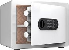 Security Safe Home Cabinet with Keys,Steel Home Office Lock Box,with Electronic Combination Lock,for Jewelry Cash Document(White)