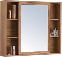 Mirror Bathroom Mirror with Shelf American Space Aluminum Bathroom Mirror Wood Cabinet Mirror，a，70X70X12Cm
