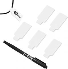40 Pack Cable Labels Tags, White Write On Wire Cord Tags and Charger Labels Waterproof for Cable Management and Identification Electronics (Rectangular)