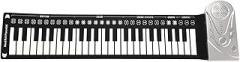 Portable 49 Keys Electronic Keyboard Rolling Up Piano for Kids Beginners Pink (Silver)
