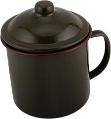 Milisten Vintage Enamel Coffee Mug with Lid Retro Green Camping Cup for Outdoor Use Water Tea Mug for Home Kitchen Hiking and Travel Durable Enamel Design