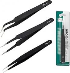 3 precision tweezers set, curved tip, model making, stainless steel tweezers tool, pointed tweezers for computer electronic repairs, jewelry precision work, laboratory work, beauty
