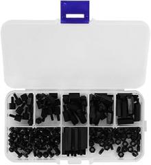 180 Pieces Screws Nuts Assortment Kit,M3 Male-Female Standoff Nylon Screw Nut Combination Assortment Kit with Plastic Box Hex Standoff Stud Fasteners for Electronic Component(Black)