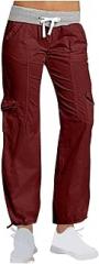 MXTPOV Womens High Waisted Stretchy Cargo Pants with Drawstring Straight Leg Baggy Athletic Trousers with Pockets