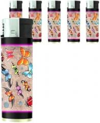 Butterfly Colorful Modern Art Butane Refillable Electronic Lighter Set of 5 Pieces D-216
