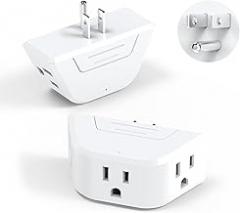 Multi Plug Outlet Extender, 3 Prong Plug Extender, Power Outlet Expander with 3 AC, Outlet Splitter for Cruise Ship Home Office Dorm Room (2 Pack)