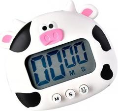 Cartoon Ox Electronic Cooking Timer Large Screen Digital Bake Timer for Kitchen Supplies with Loud Alarm White