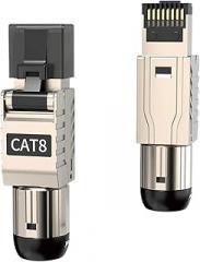 RJ45 Connector Tool-Free Cat8 CAT7 CAT6A, Cat 8 Field Termination Shielded RJ45 Modular(2PCS,CAT8)