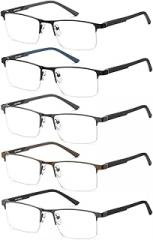 EYECEDAR 5 Pack Premium Blue Light Blocking Reading Glasses Men Metal Half Frame Spring Hinges Computer Readers for Men and Women 3.0