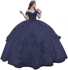 PRECISCRY Off Shoulder Quinceanera Dresses for Teens Puffy Sparkly Tulle Prom Gown 3D Floral Lace Sweet 15 16 Ball Gowns PRY163 Lavender