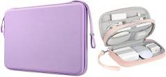 FINPAC 15.6-inch Hard Laptop Sleeve Case Lilac + Travel Electronic Bag Pink