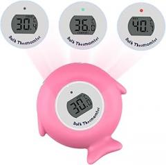 Electronic Fish-Shaped Bath Thermometer for Boy Girl Pool Bath Temperature Gauge with Led Indicator for Boy Girl Bathing Pink