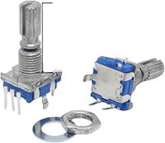 Minhe EC11 Rotary Encoder with Push Button Switch, 20-Position Pulse, 360° Rotation, Metal Housing, Blue, for Industrial Control and Electronic Projects(Half 15mm)