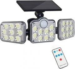Solar Lights Outdoor 2500LM Motion Sensor Outdoor Lights,3 Head 355° Wide Angle Street Area Lights, Waterproof Security Lights with 3 Modes-Warm Yellow