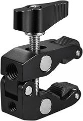 Andoer Crab Tongs Clip Super Clamp with 1/4 Inch & 3/8 Inch Screw Hole Black