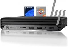 HP Elite 805 Mini PC Desktop, AMD Ryzen 5 (6 Core 12 Threads), Ultra-Quiet Design, 32GB RAM, 1TB PCIe SSD, Dual 4K Display Support, USB-C, Bluetooth 5.2, Wi-Fi 6, Keyboard and Mouse, Windows 11 Pro