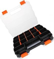 Kisangel Plastic Tool Organizer Box with Dividers, Small Parts Storage Case for Electronic Components, Double-sided Portable Plastic Compartment Storage Container 32x27x8cm for Craft