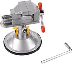 Mini Bench Vise with Suction Base, 360 Degree Rotating Jaw, Lightweight Aluminum Alloy Craft Workholding Tool for Jewelry Making and Electronics Repair, Red(Without Screws)