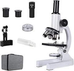 Microscope Kit Zoom 640X 1280X 2000X HD Biological Microscope Monocular Student Education Laboratory w/LED Light Phone Holder Electronic Eyepiece Microscope Lens Adapters(Package6(40X-1280X))