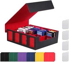 Aboiled 4-Row Trading Card Storage Box with Window - Magnetic Closure Card Deck Case for Sports Cards - Black & Red