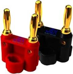 Twin Dual 4mm Banana Plug Set Connector Red Black Positive Negative for Upto 12AWG Wire Gold Plated (Black + Red)